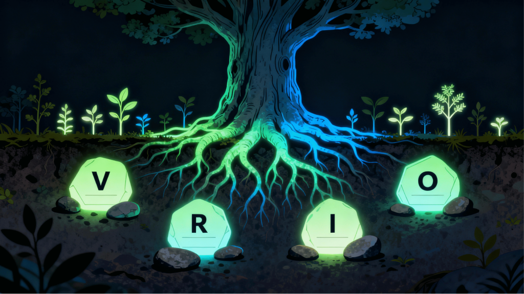 Năng lực cốt lõi giống như cây cổ thụ VRIO: có giá trị, hiếm, khó bắt chước và được tổ chức khai thác tốt, nuôi dưỡng mọi sản phẩm và chiến lược phía trên