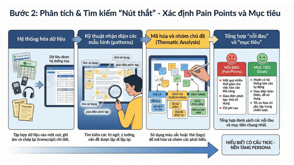 Bước 2: Phân tích và tìm kiếm nút thắt - Xác định Painpoint và mục tiêu (Nguồn: Lammardecoc)